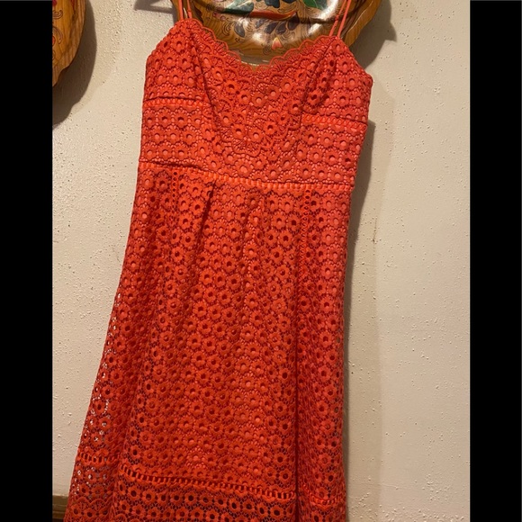 J. Crew Orange Daisy Lace Midi Dress Size 4 - Picture 4 of 9